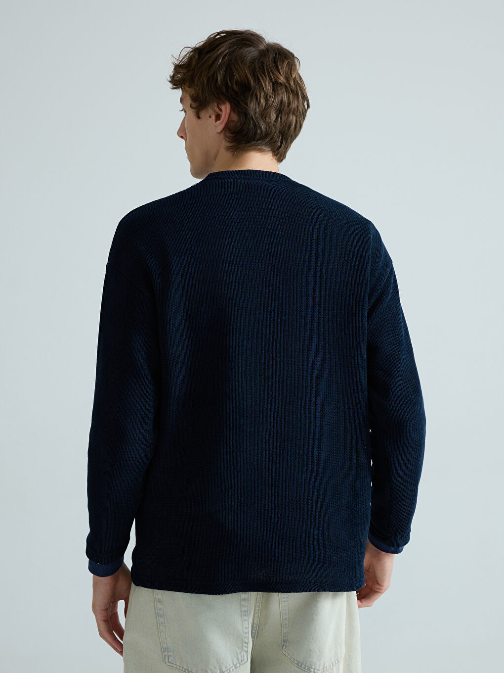 Lacivert Bisiklet Yaka Erkek Triko Kazak-3