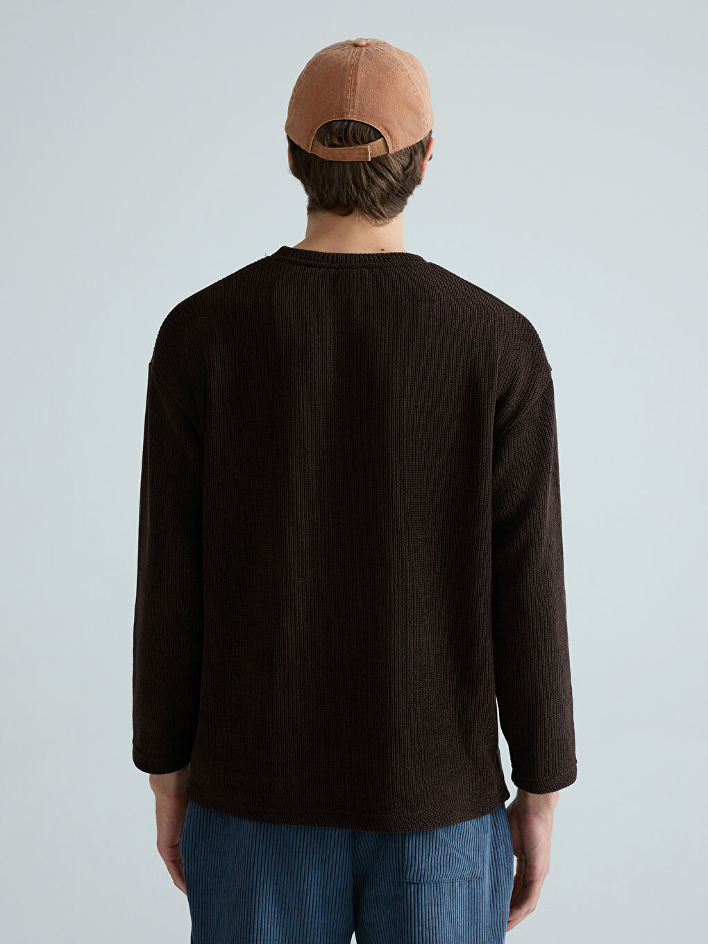 Kahverengi Bisiklet Yaka Erkek Triko Kazak-3