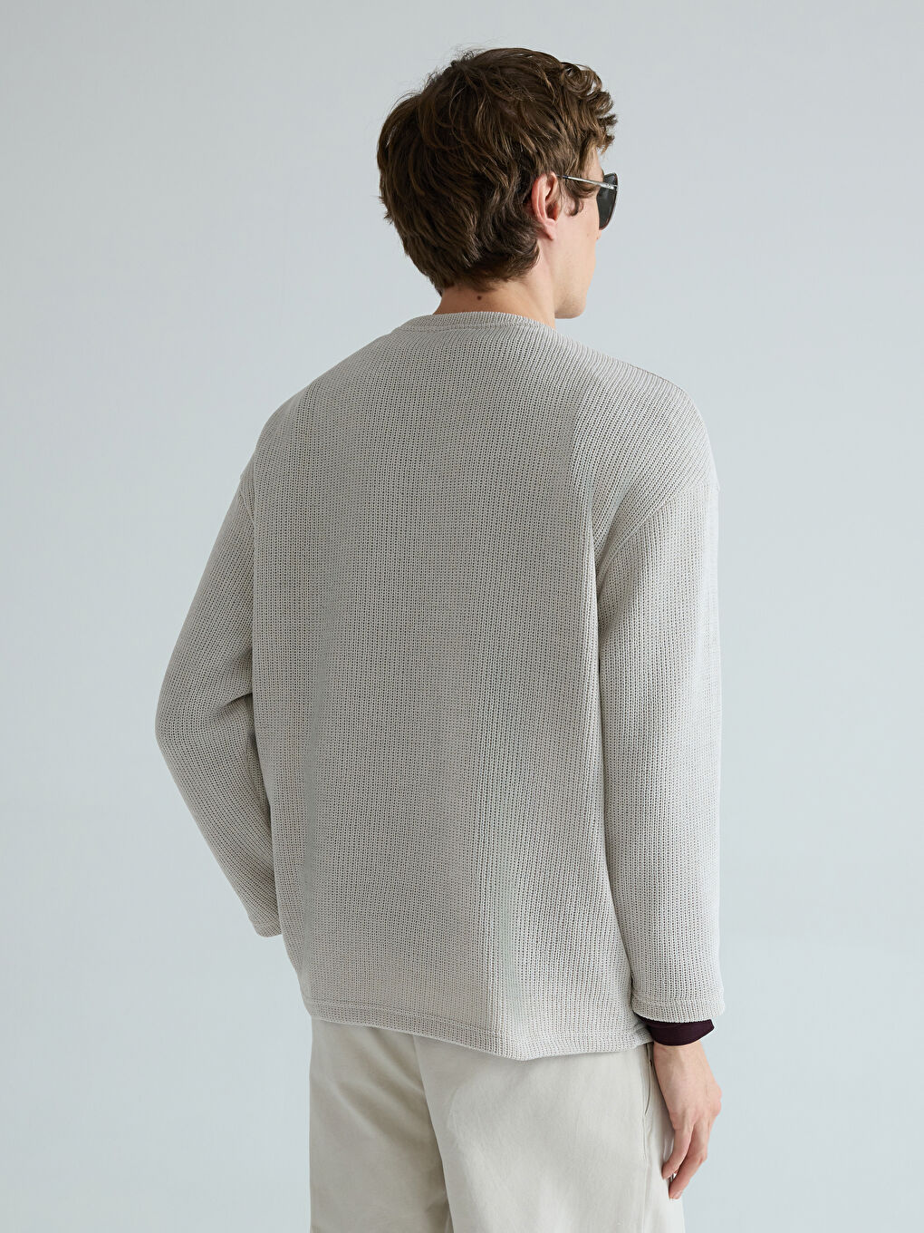 Bej Bisiklet Yaka Erkek Triko Kazak-3