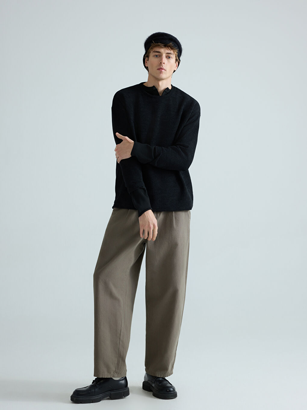 Siyah Bisiklet Yaka Erkek Triko Kazak-1