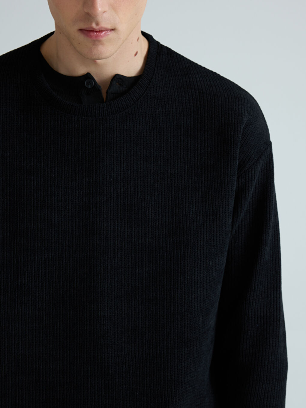 Siyah Bisiklet Yaka Erkek Triko Kazak-2