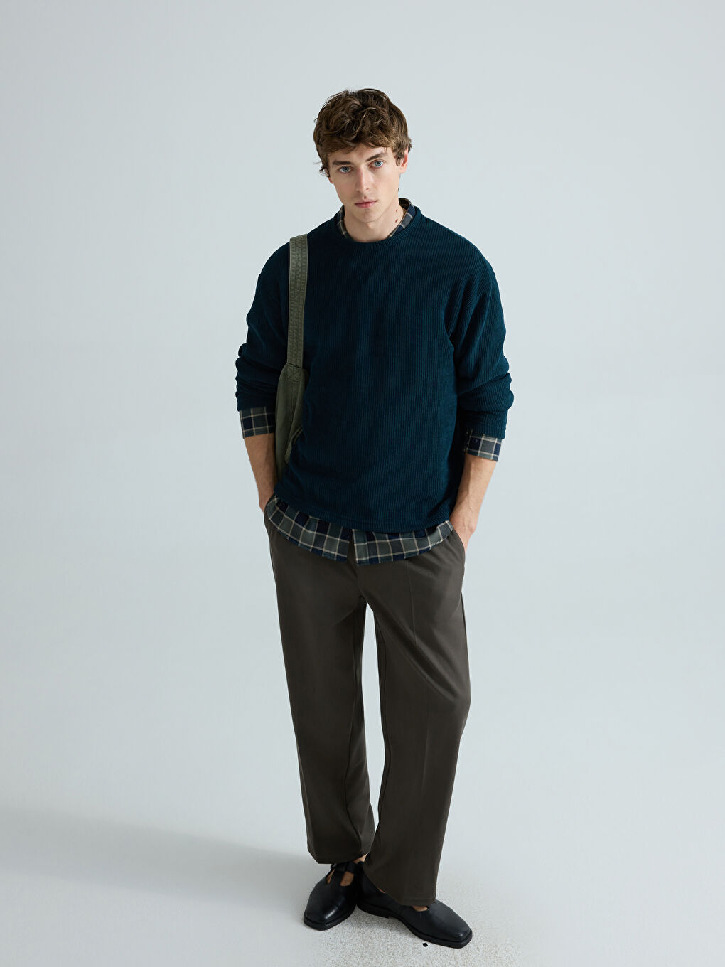 Yeşil Bisiklet Yaka Erkek Triko Kazak-1