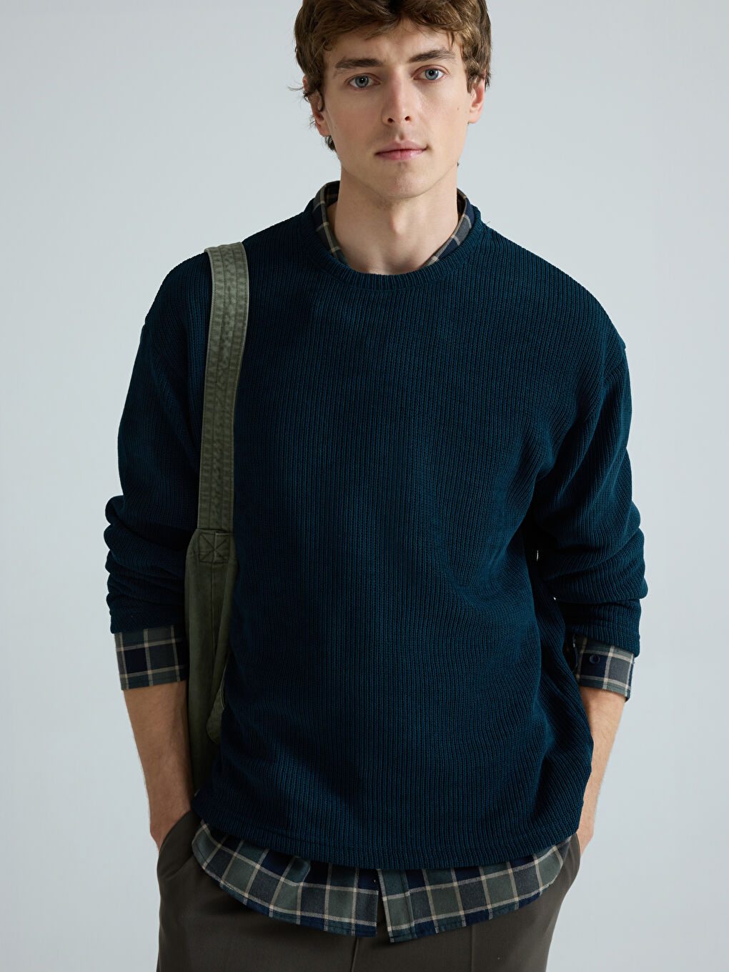 Yeşil Bisiklet Yaka Erkek Triko Kazak-2