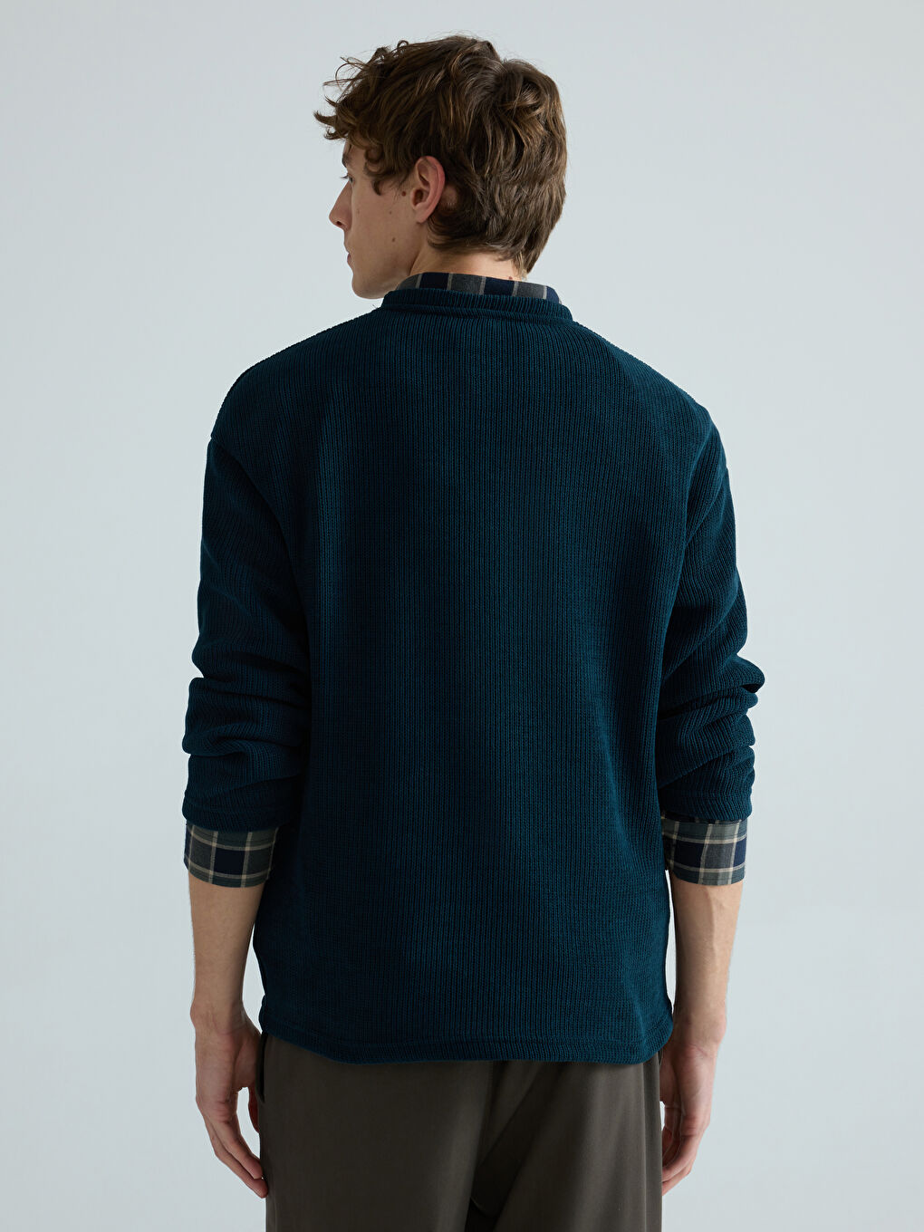 Yeşil Bisiklet Yaka Erkek Triko Kazak-3