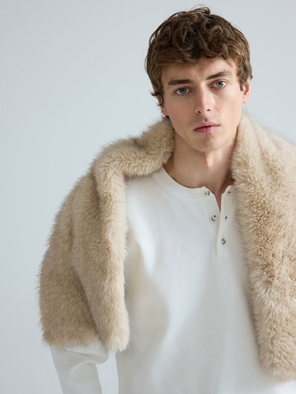 Beyaz Bisiklet Yaka Erkek Triko Kazak