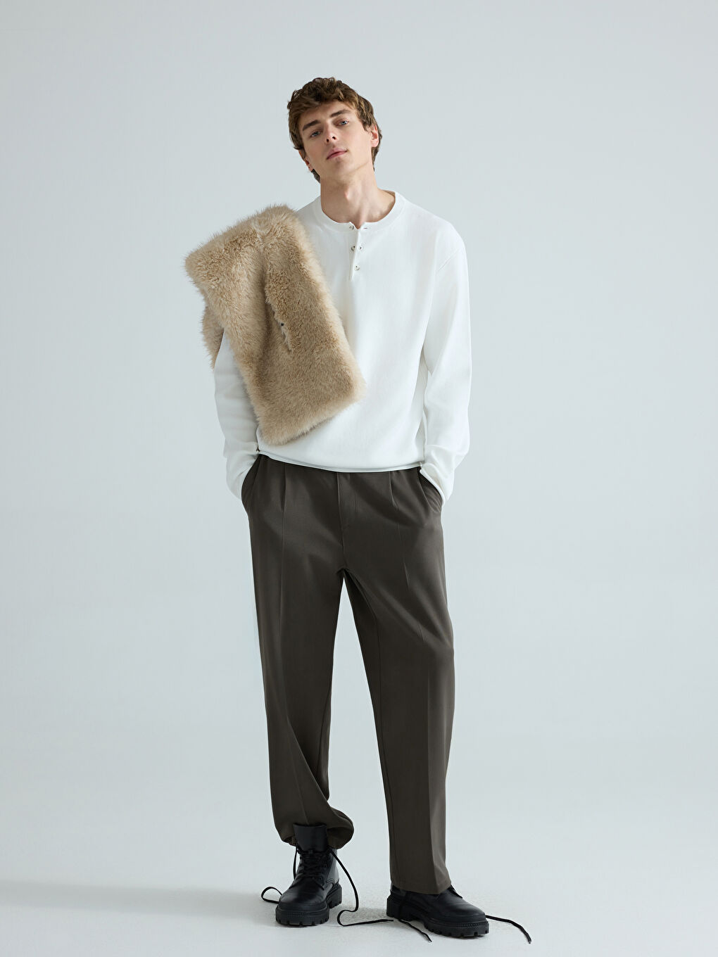 Beyaz Bisiklet Yaka Erkek Triko Kazak-1