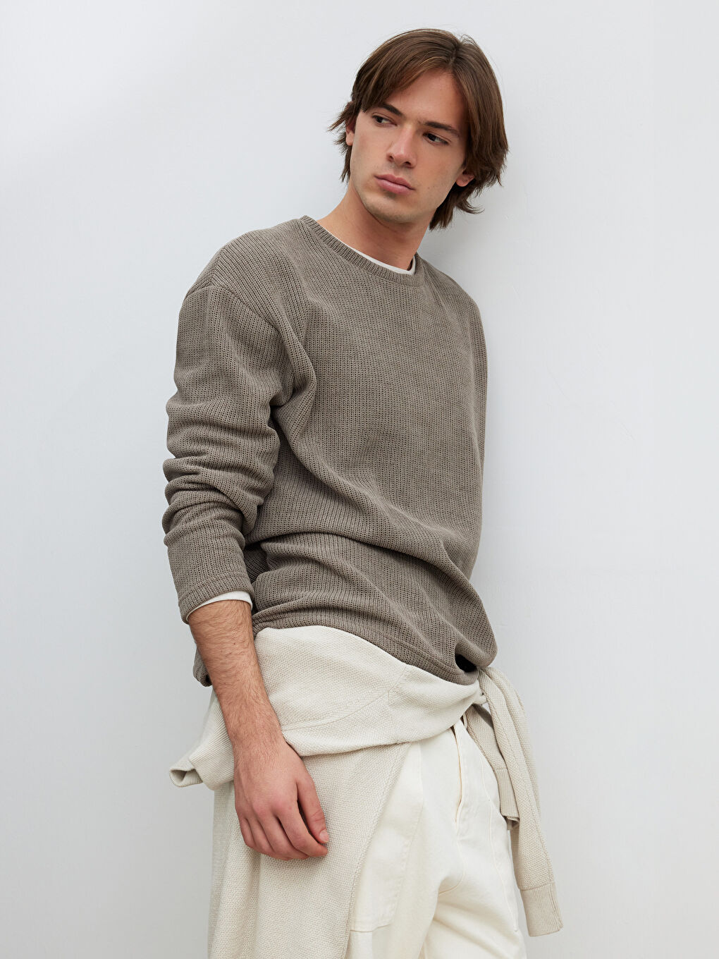 Gri Bisiklet Yaka Erkek Triko Kazak-1