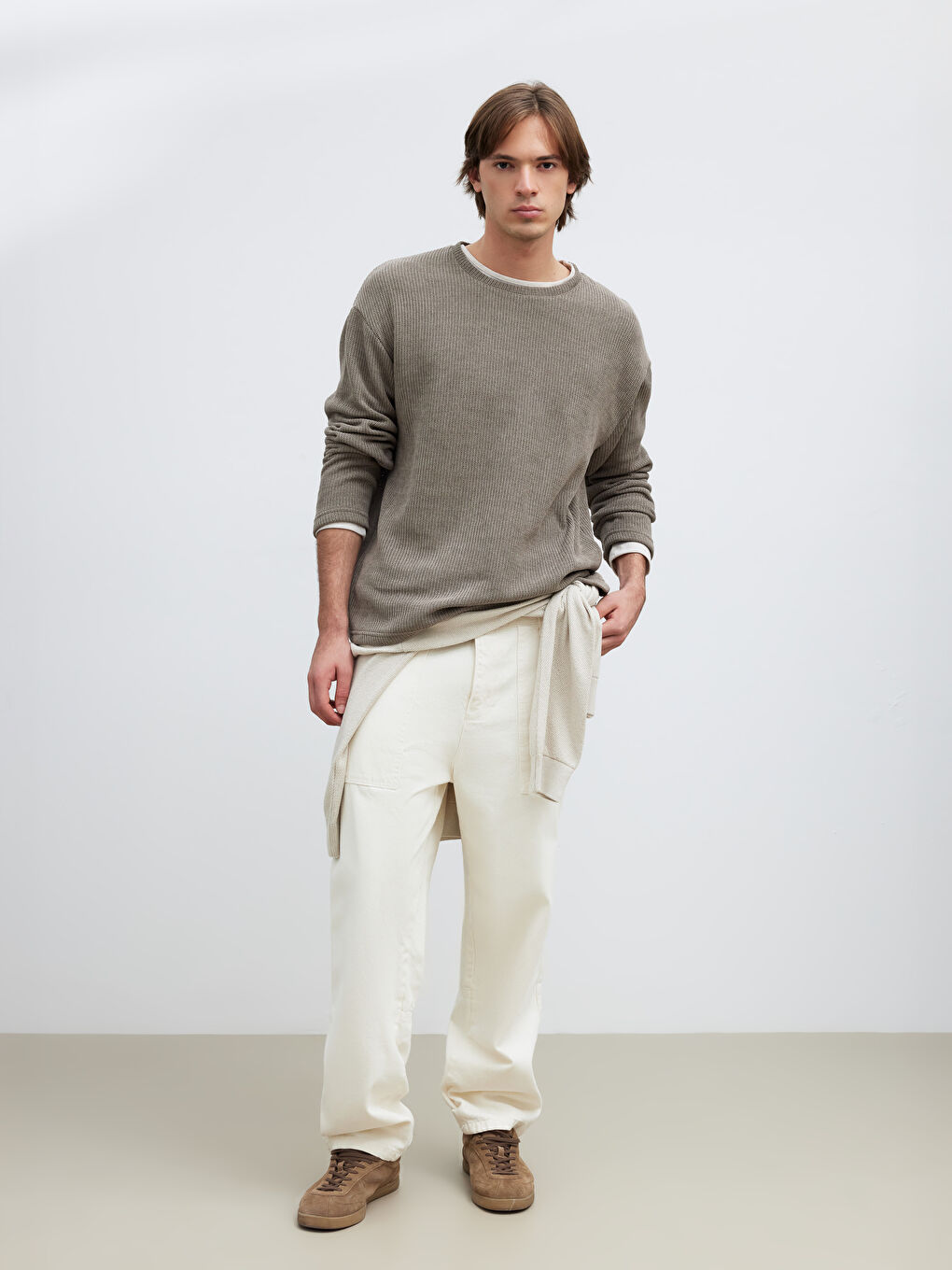 Gri Bisiklet Yaka Erkek Triko Kazak-2