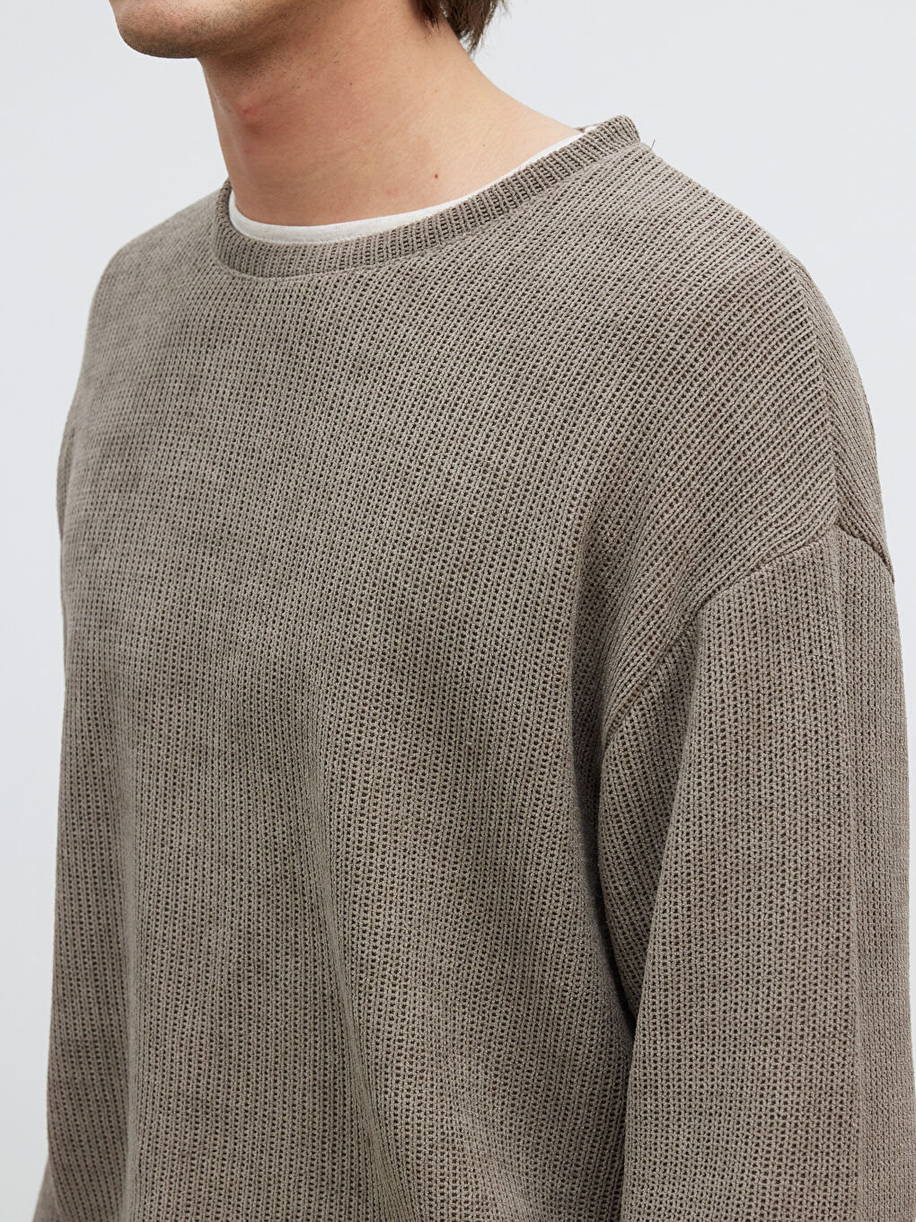 Gri Bisiklet Yaka Erkek Triko Kazak-4