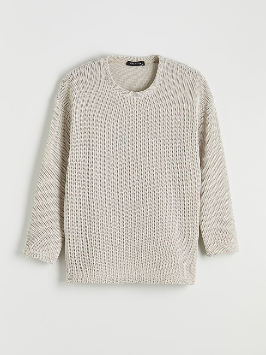 Bej Bisiklet Yaka Erkek Triko Kazak-1