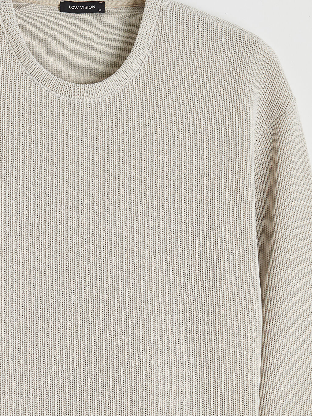 Bej Bisiklet Yaka Erkek Triko Kazak-2