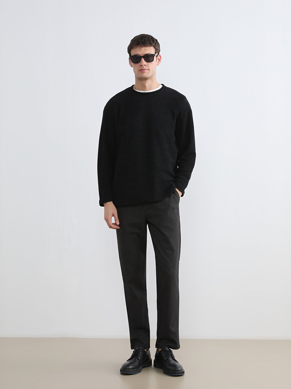 Siyah Bisiklet Yaka Erkek Triko Kazak-1