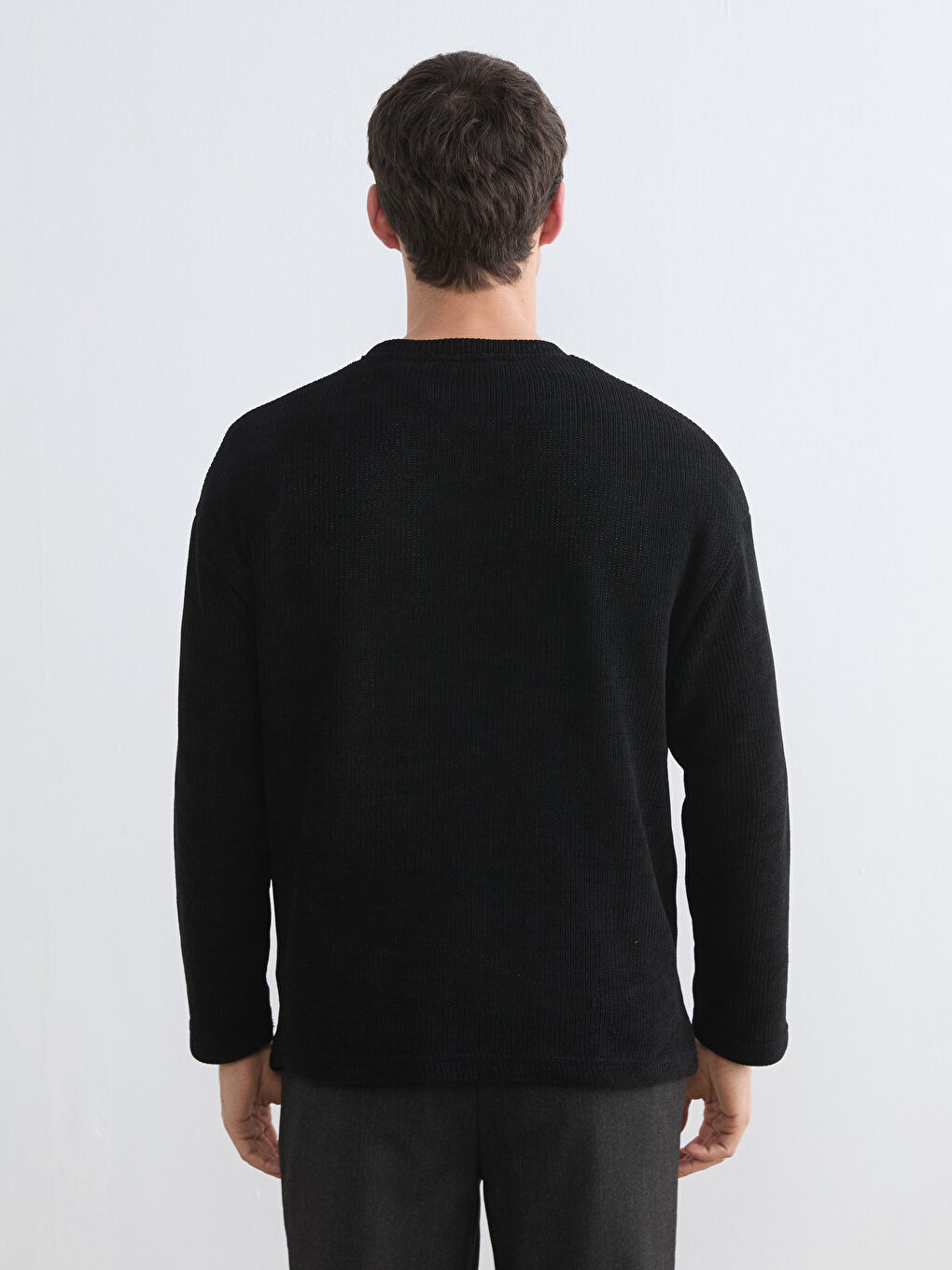 Siyah Bisiklet Yaka Erkek Triko Kazak-3