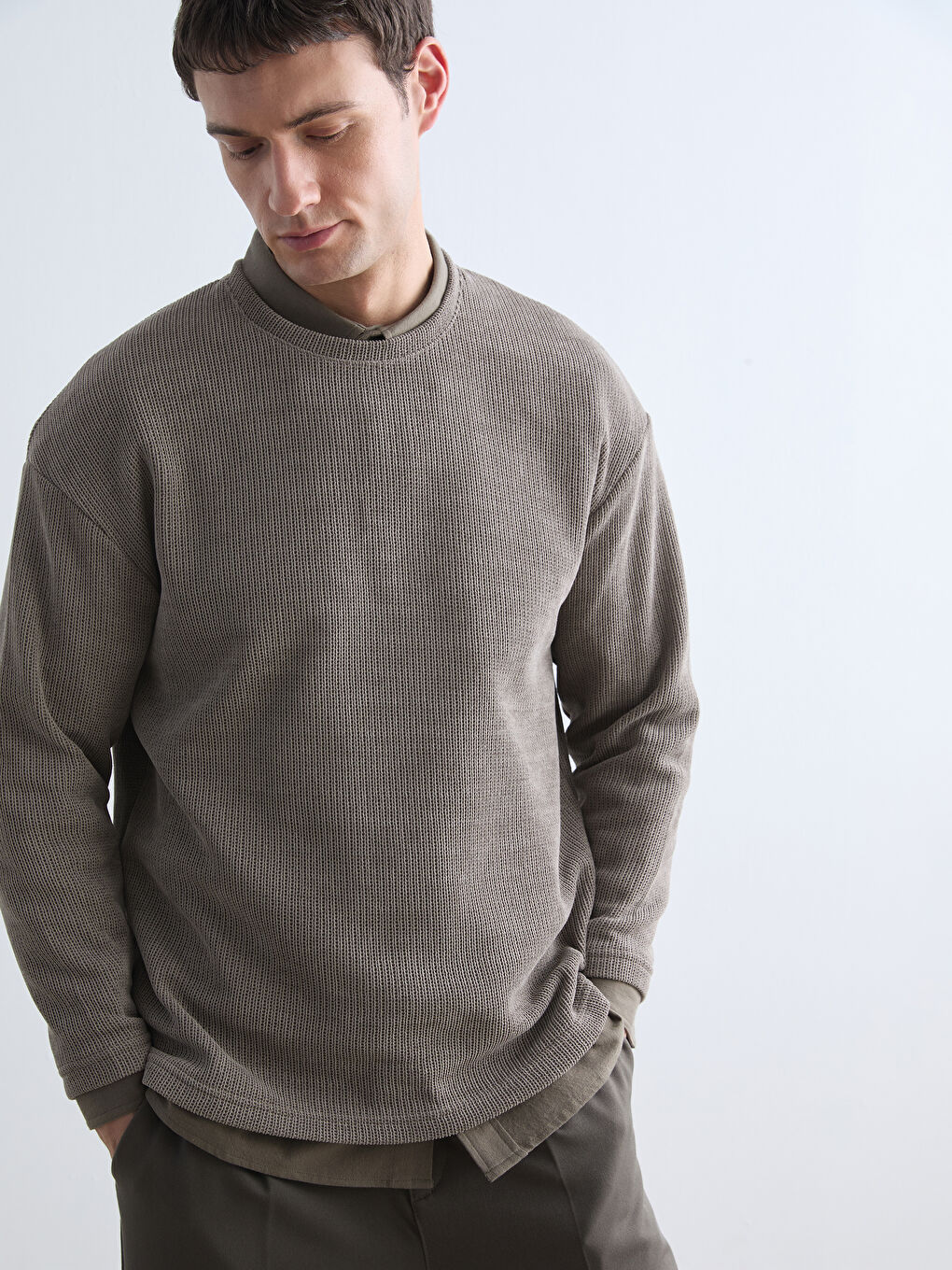 Gri Bisiklet Yaka Erkek Triko Kazak