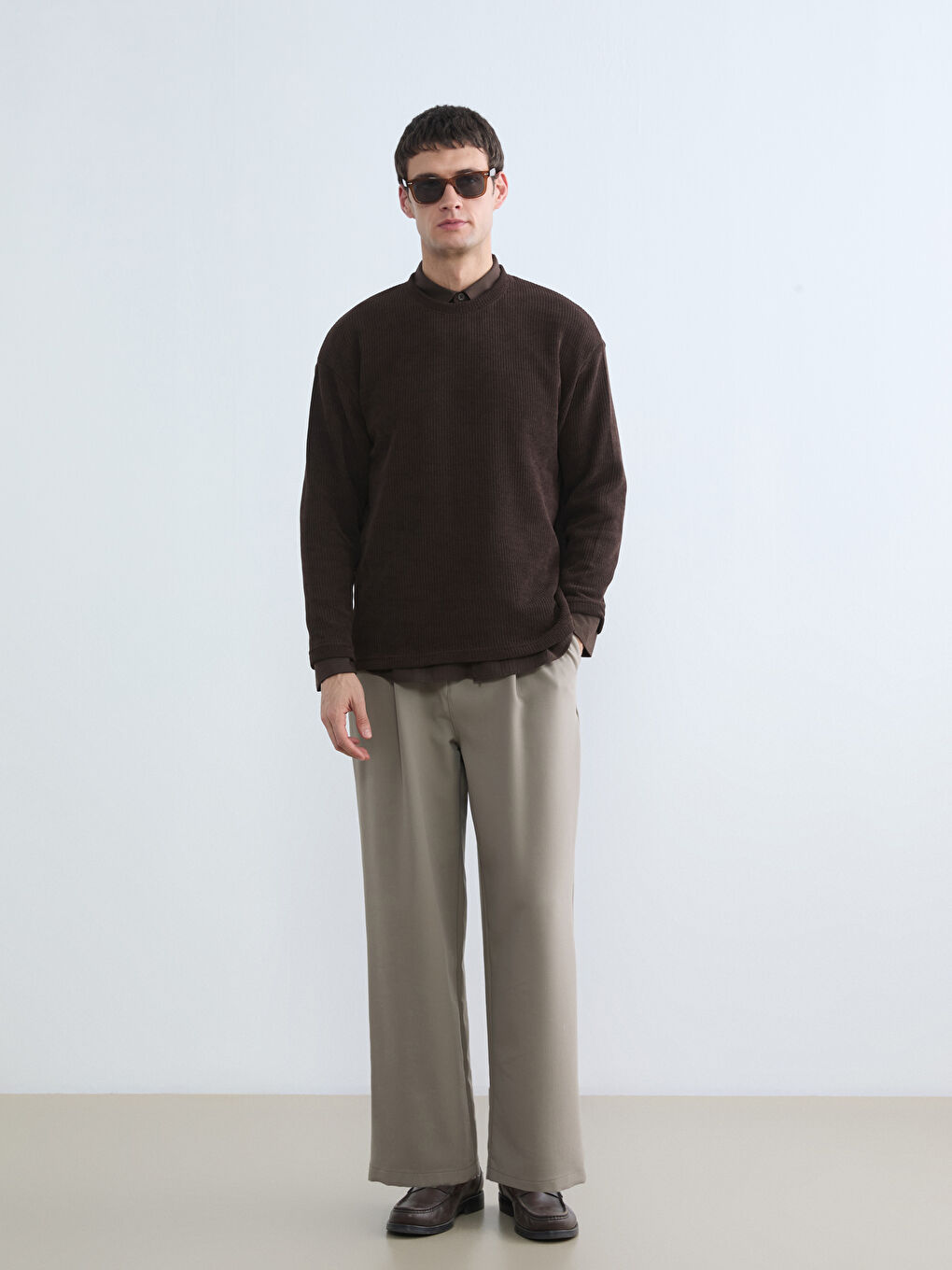 Kahverengi Bisiklet Yaka Erkek Triko Kazak-1