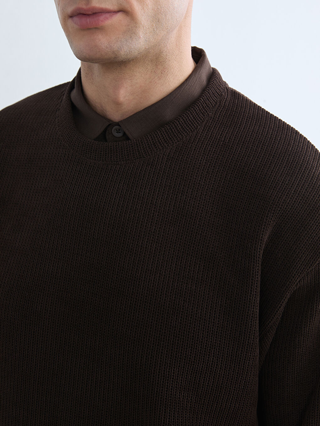 Kahverengi Bisiklet Yaka Erkek Triko Kazak-2