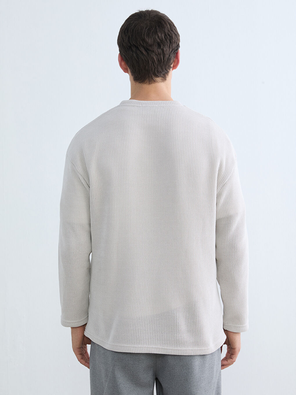 Bej Bisiklet Yaka Erkek Triko Kazak-3