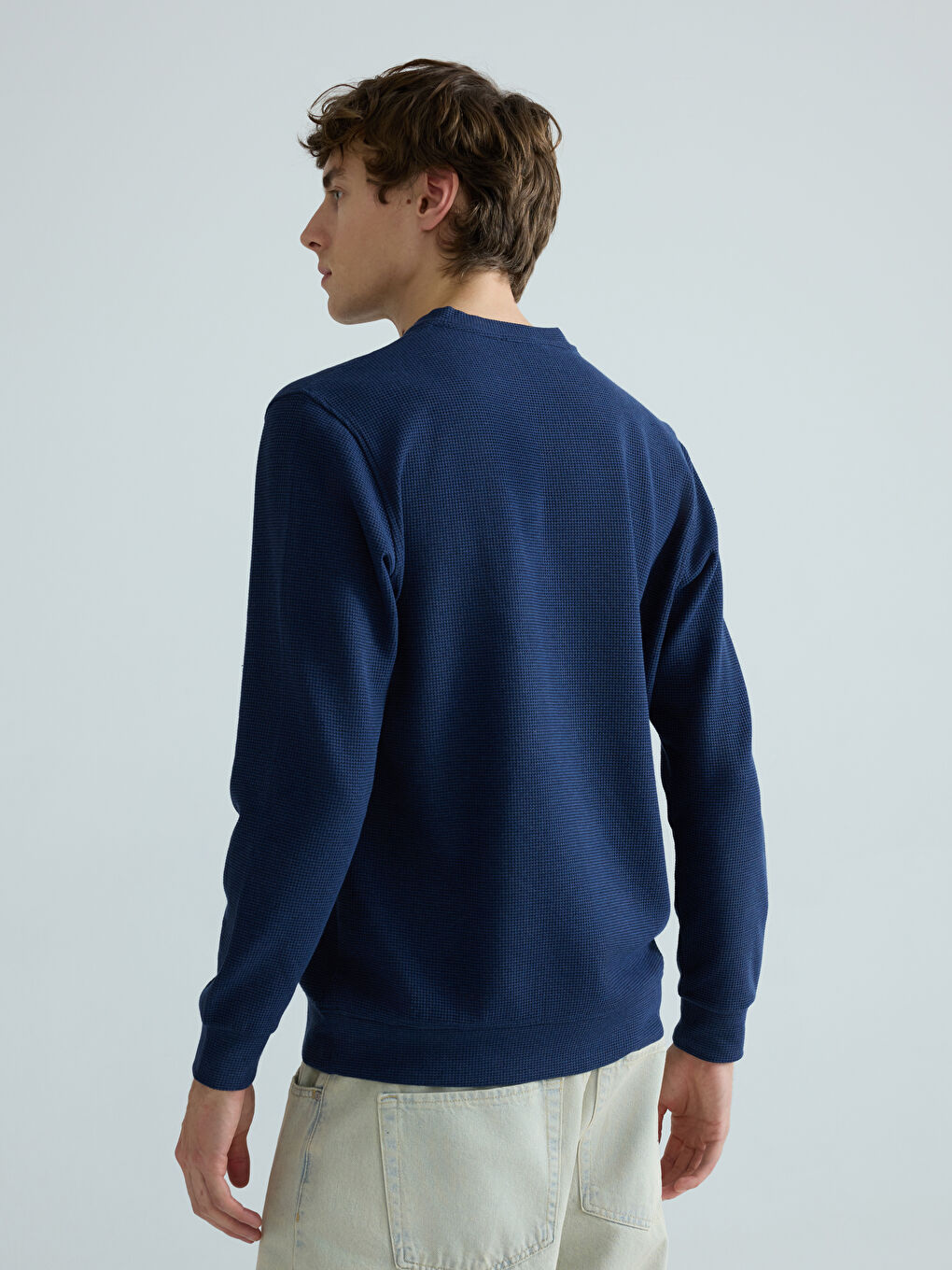 İndigo Bisiklet Yaka Erkek Sweatshirt-3