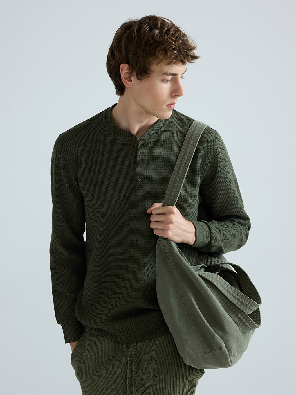 Haki Bisiklet Yaka Erkek Sweatshirt