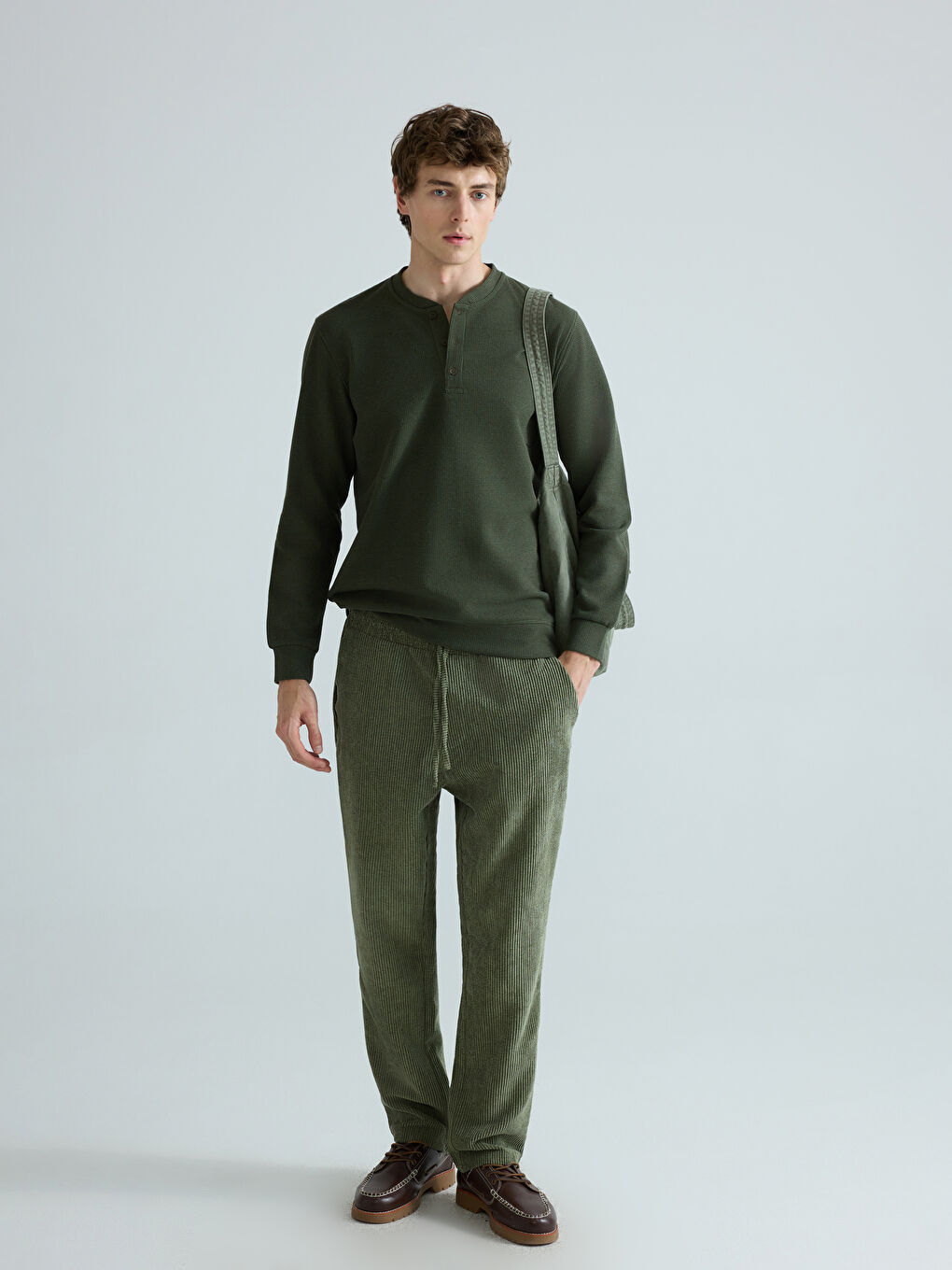 Haki Bisiklet Yaka Erkek Sweatshirt-1