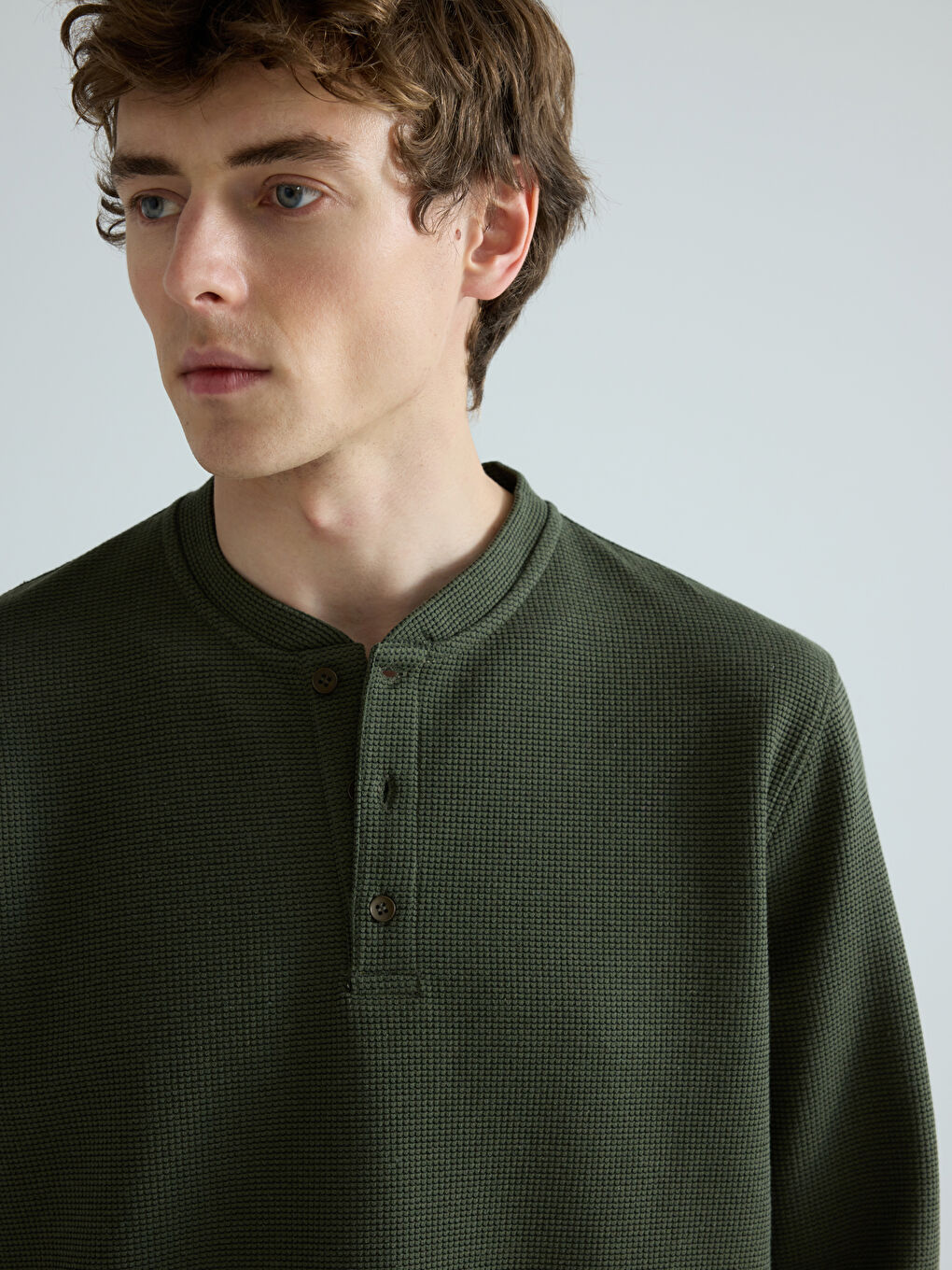 Haki Bisiklet Yaka Erkek Sweatshirt-2