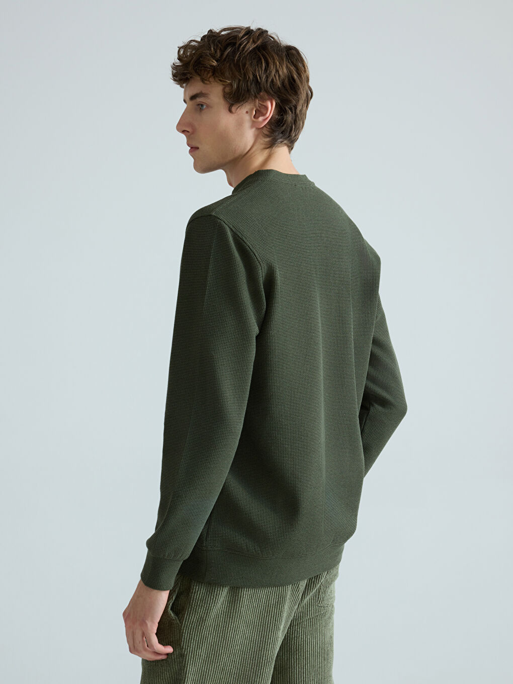 Haki Bisiklet Yaka Erkek Sweatshirt-3