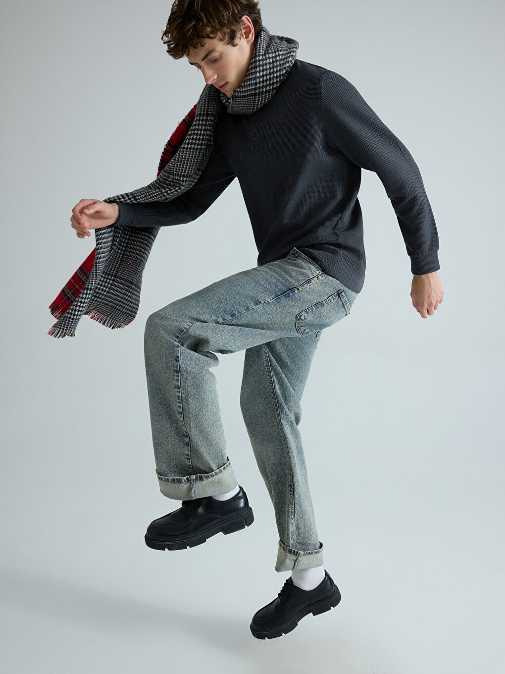 Antrasit Bisiklet Yaka Erkek Sweatshirt-1