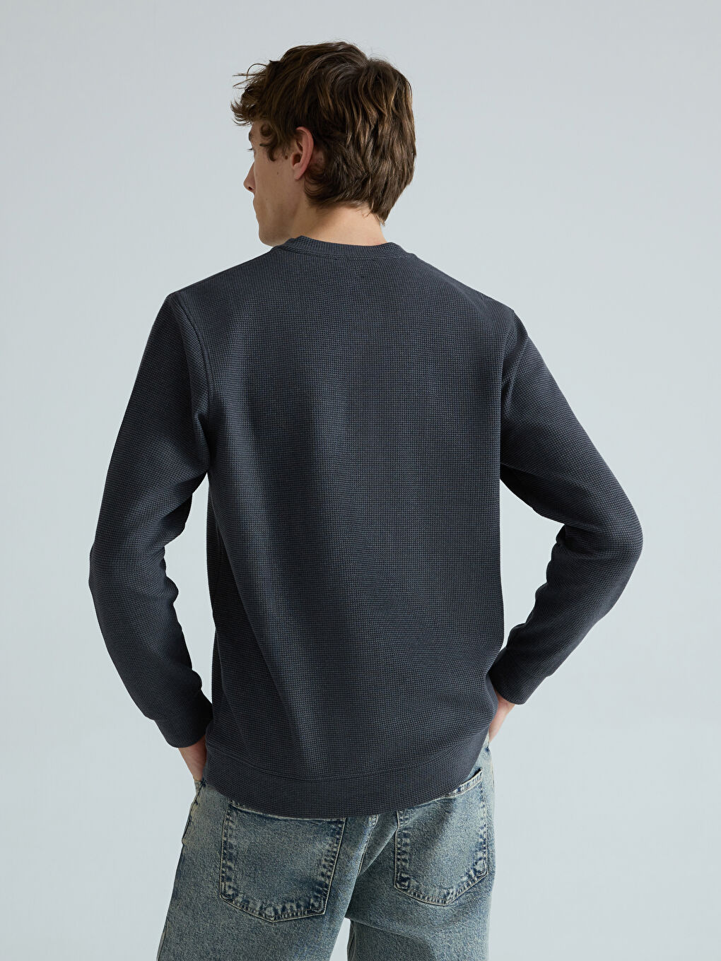 Antrasit Bisiklet Yaka Erkek Sweatshirt-3