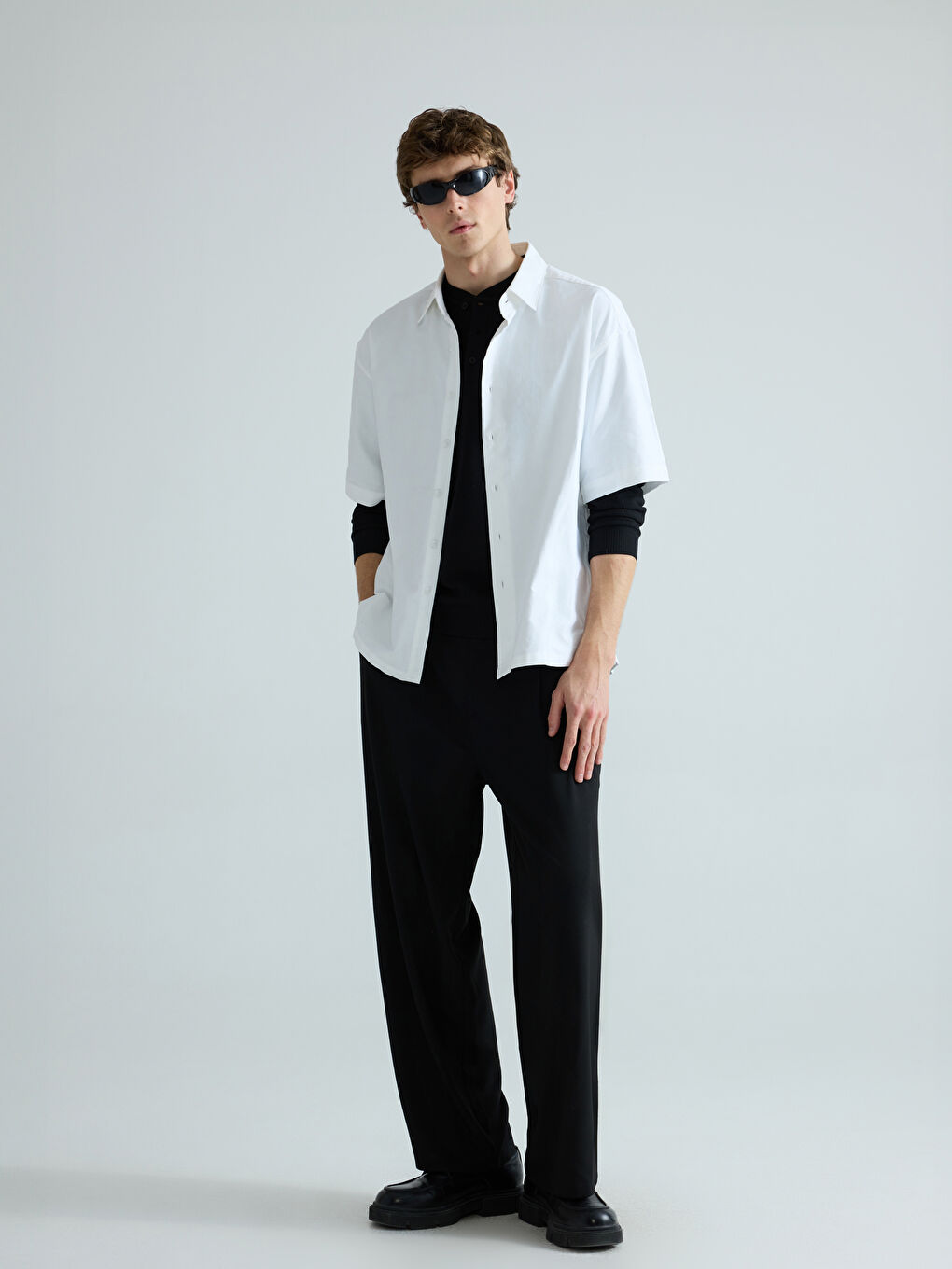 Siyah Bisiklet Yaka Erkek Sweatshirt-1