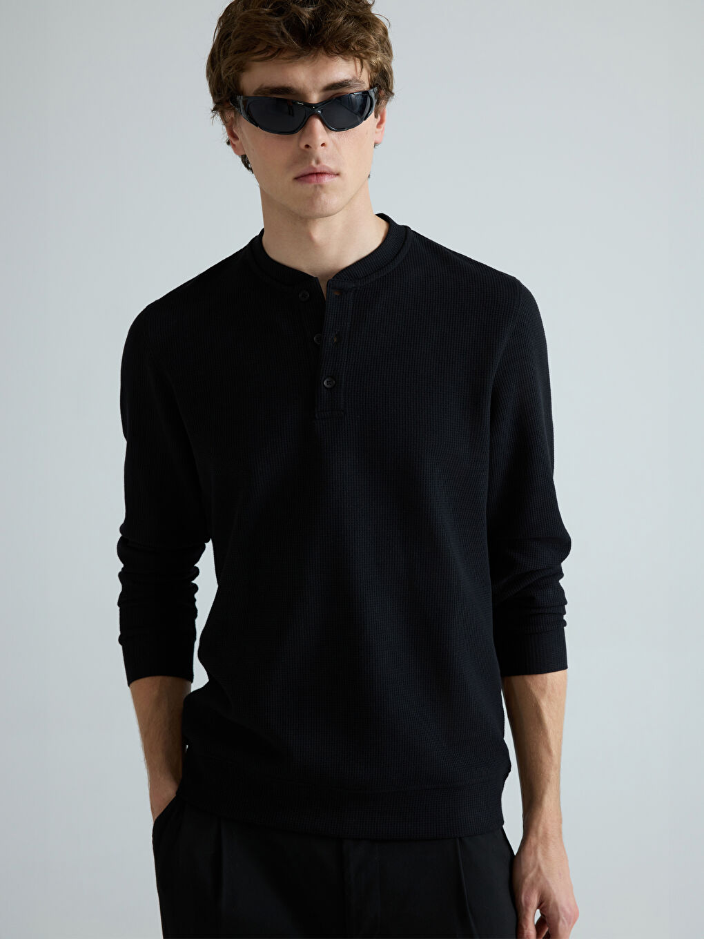 Siyah Bisiklet Yaka Erkek Sweatshirt-2