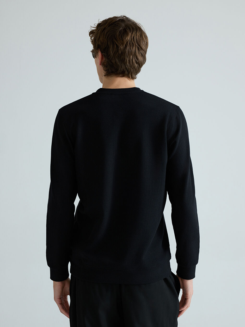 Siyah Bisiklet Yaka Erkek Sweatshirt-3