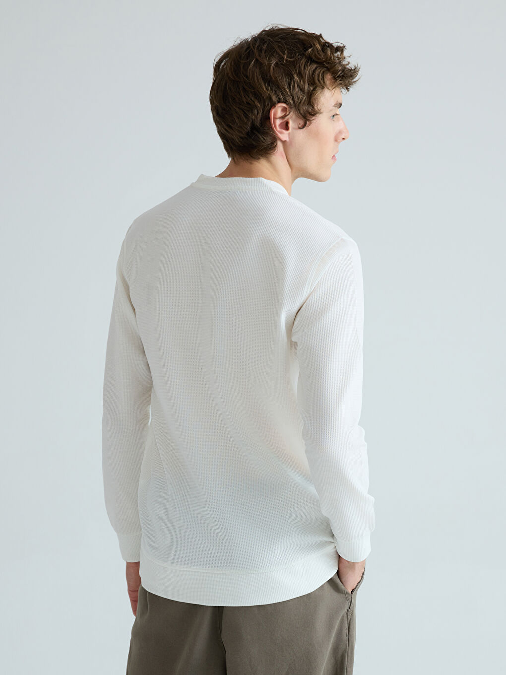 Ekru Bisiklet Yaka Erkek Sweatshirt-3