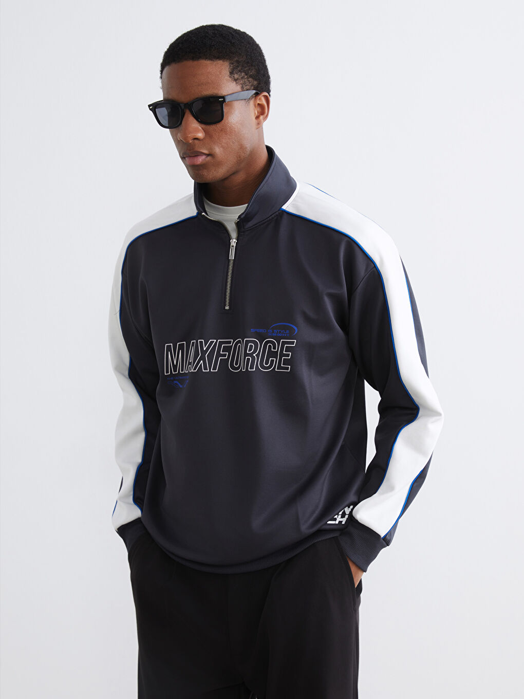 Stand-up Collar Printed Men's Sweatshirt