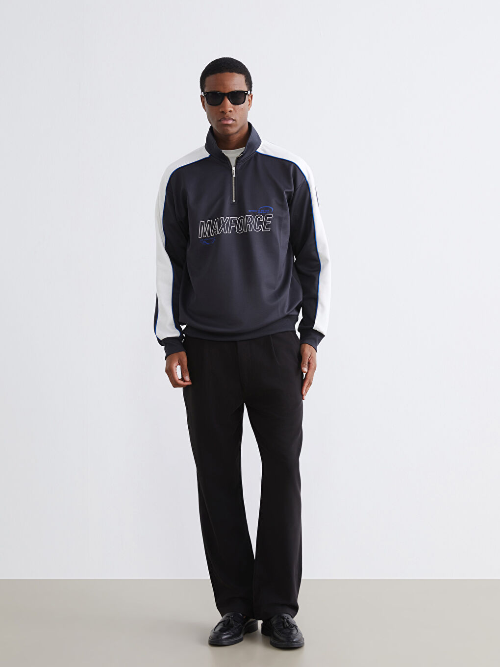 Stand-up Collar Printed Men's Sweatshirt-1