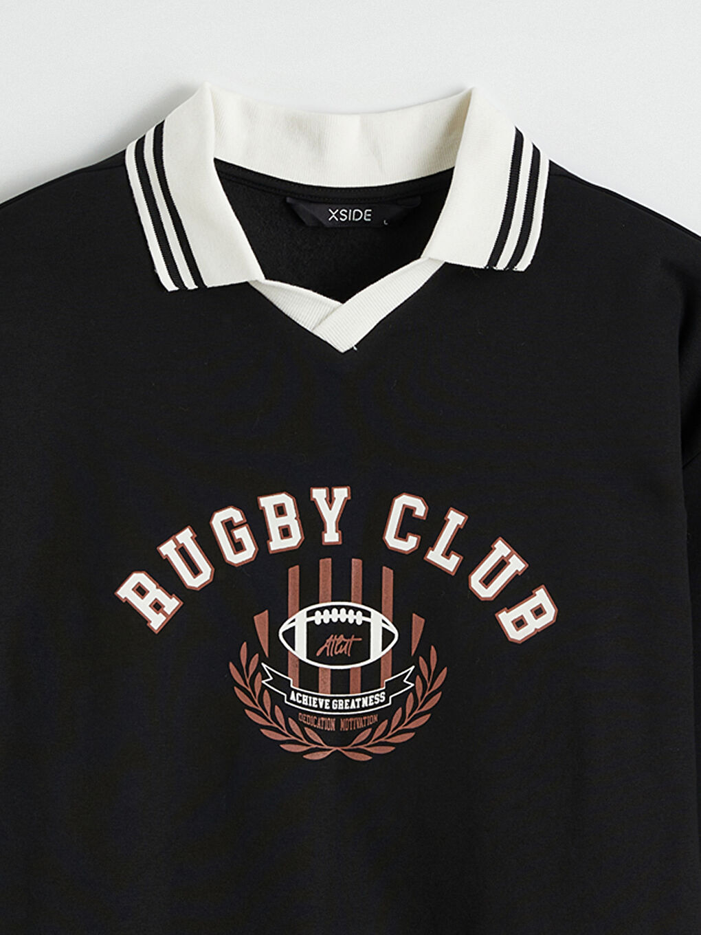 Siyah Polo Yaka Baskılı Oversize Fit Erkek Sweatshirt-5