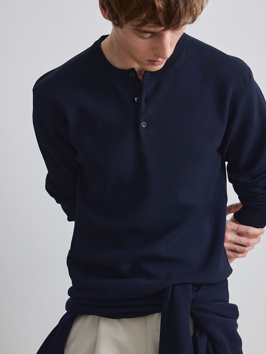 Lacivert Bisiklet Yaka Erkek Triko Kazak-2