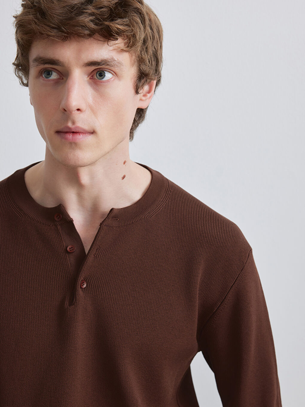 Kahverengi Bisiklet Yaka Erkek Triko Kazak-2