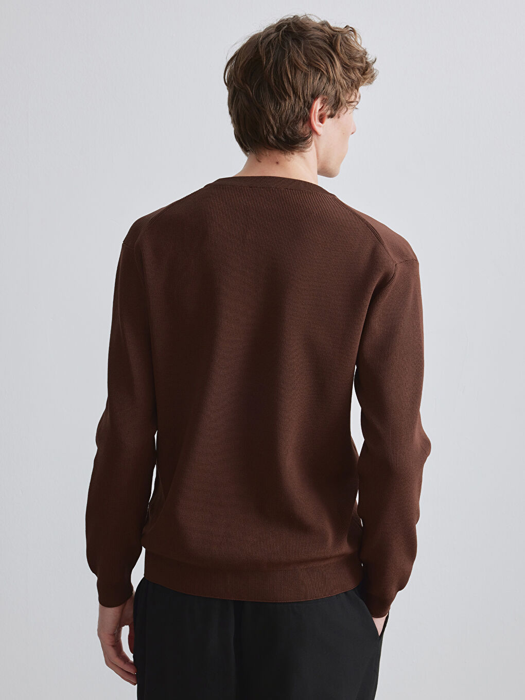 Kahverengi Bisiklet Yaka Erkek Triko Kazak-3