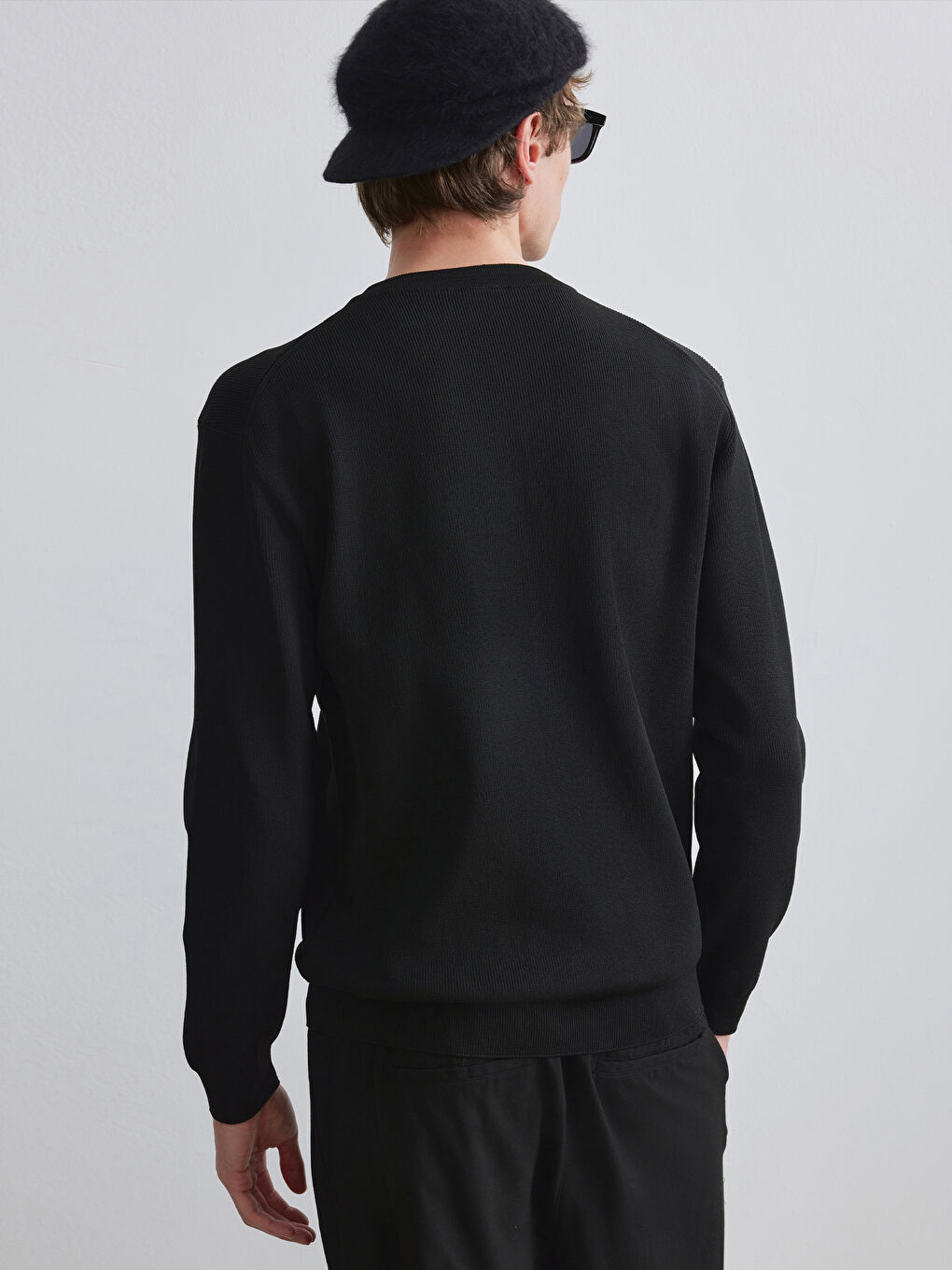 Siyah Bisiklet Yaka Erkek Triko Kazak-3