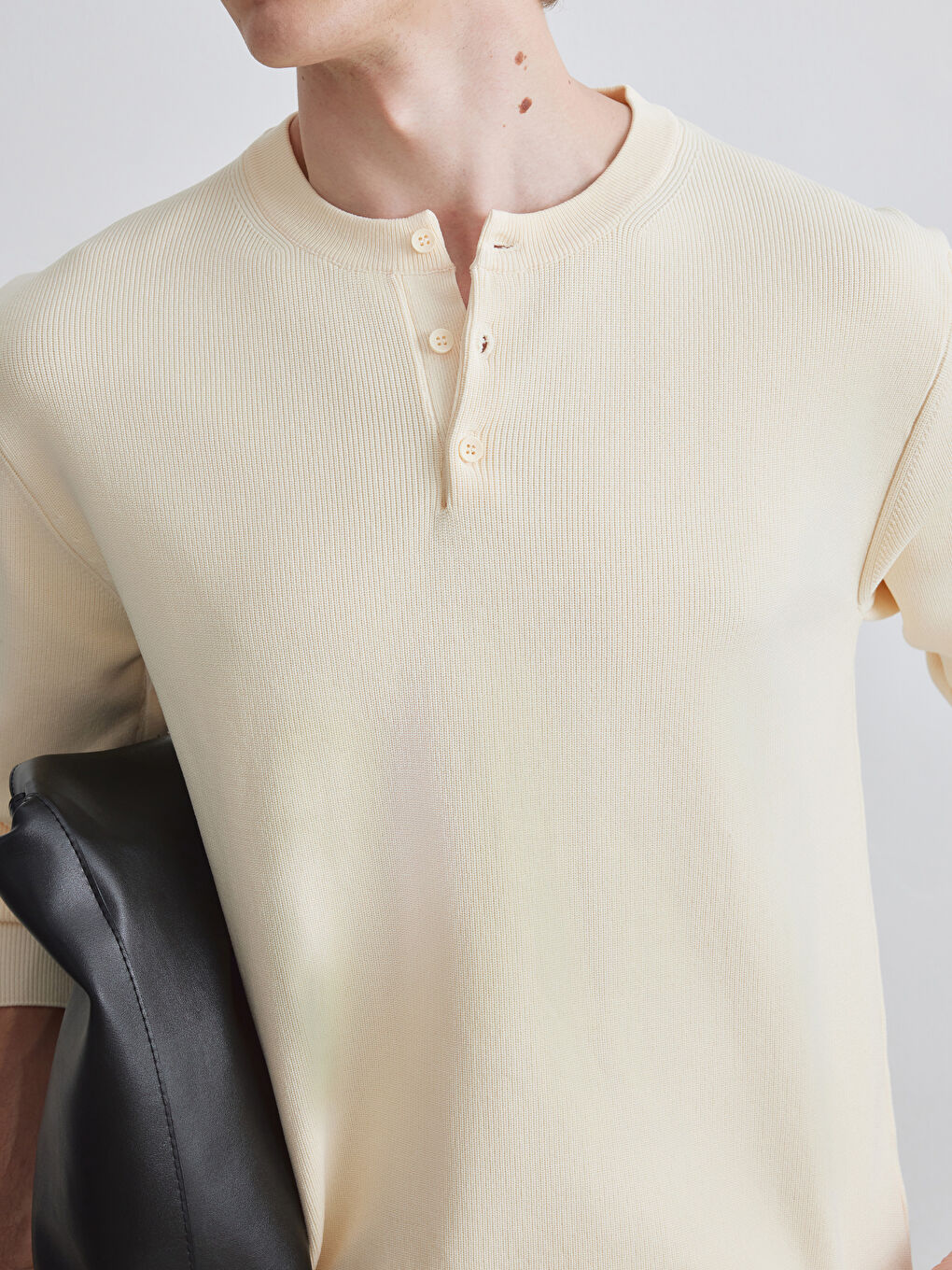 Bej Bisiklet Yaka Erkek Triko Kazak-2