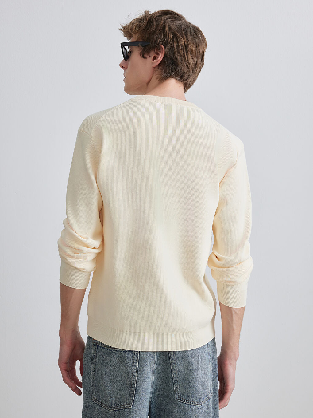 Bej Bisiklet Yaka Erkek Triko Kazak-3