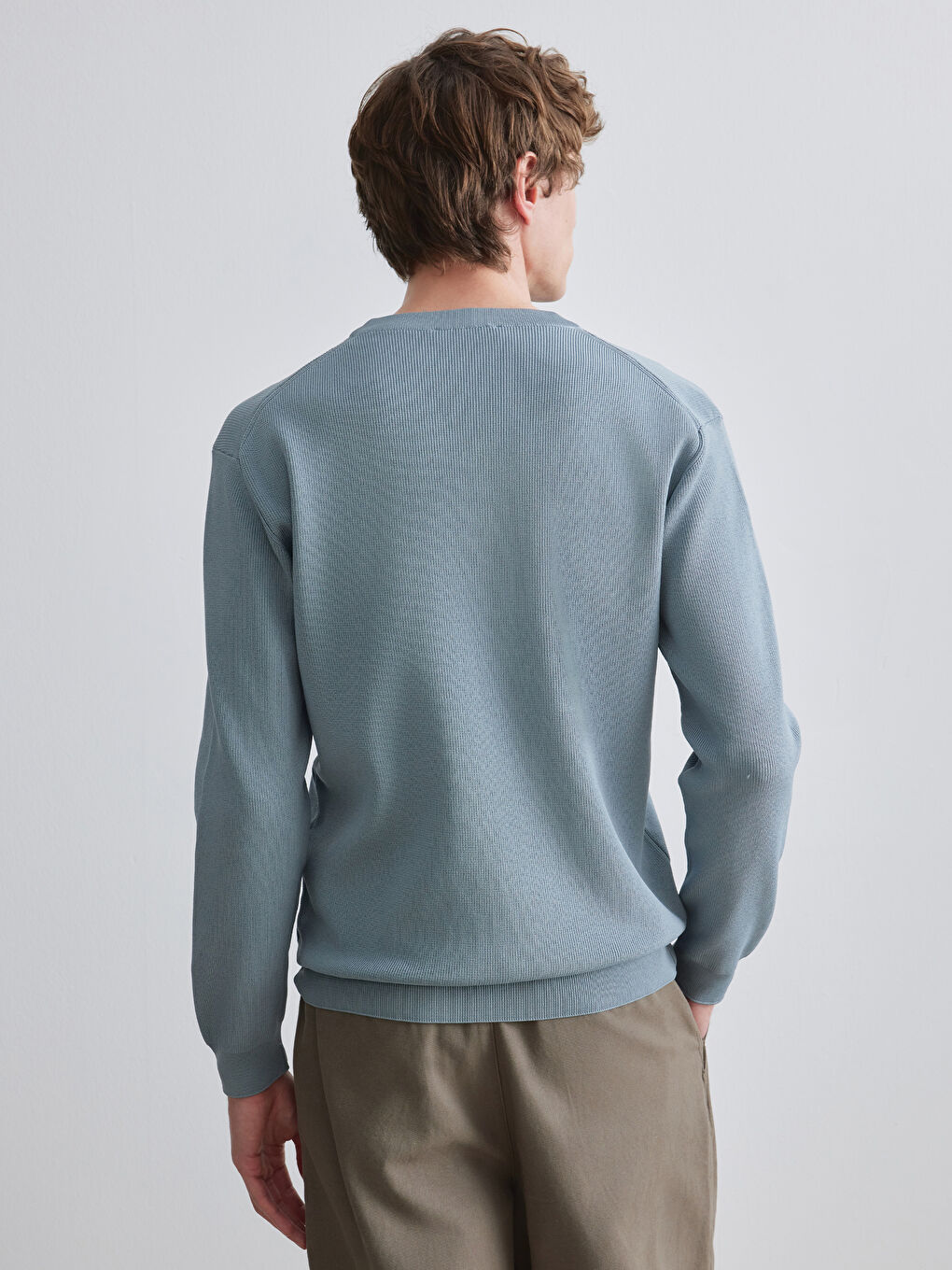 İndigo Bisiklet Yaka Erkek Triko Kazak-3