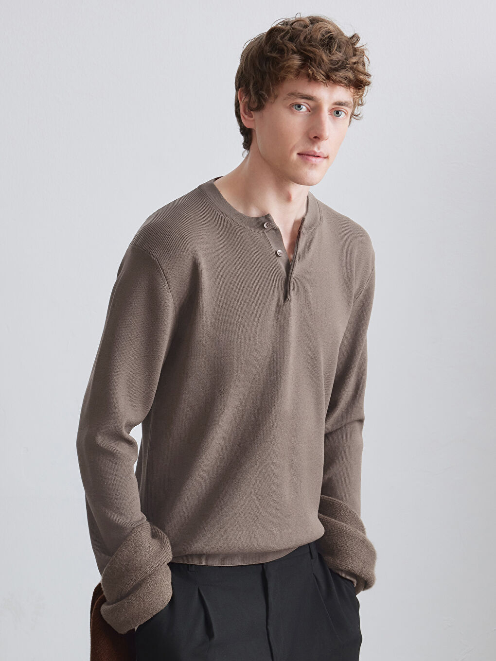 Kahverengi Bisiklet Yaka Erkek Triko Kazak