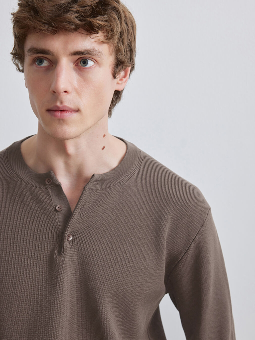 Kahverengi Bisiklet Yaka Erkek Triko Kazak-2