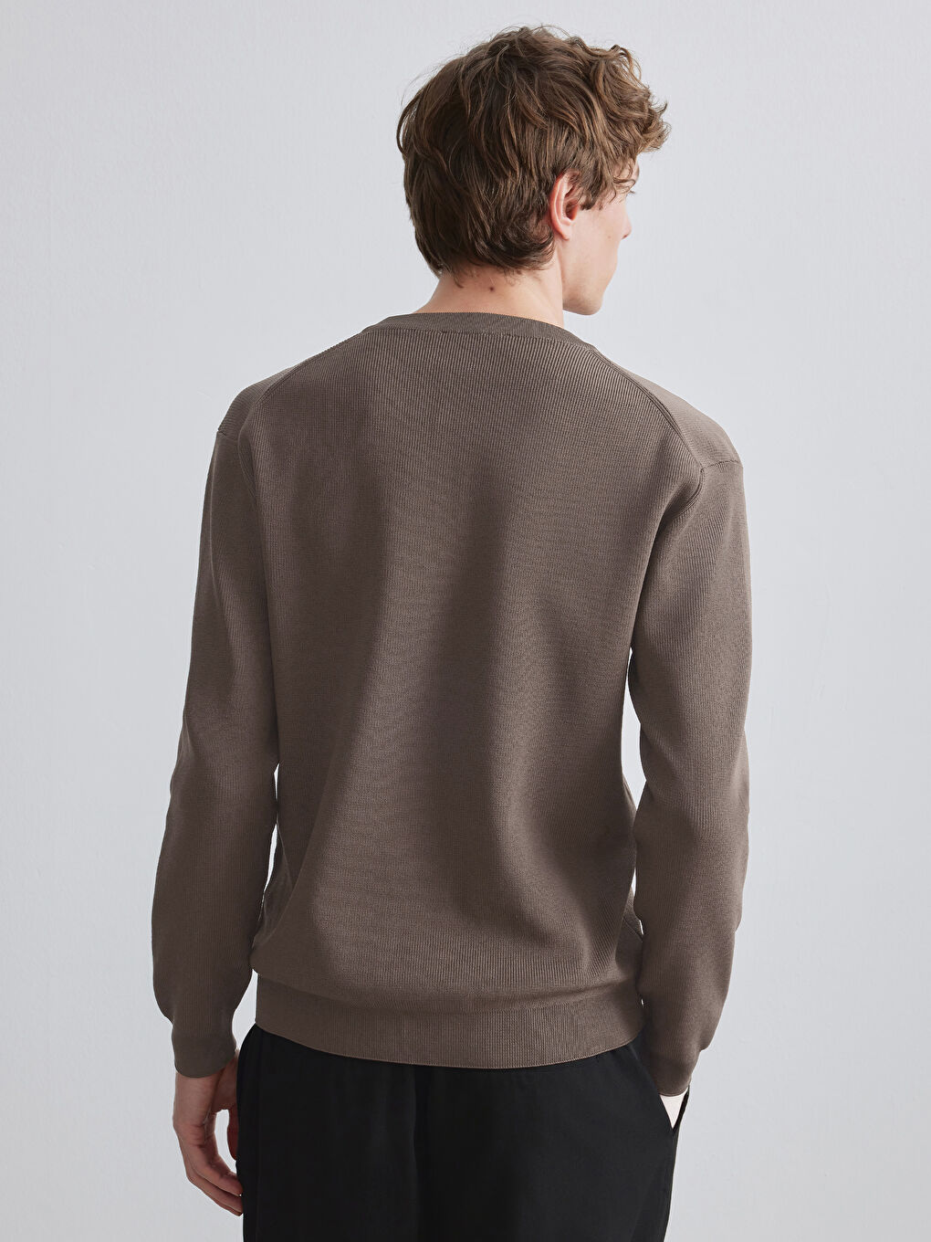 Kahverengi Bisiklet Yaka Erkek Triko Kazak-3