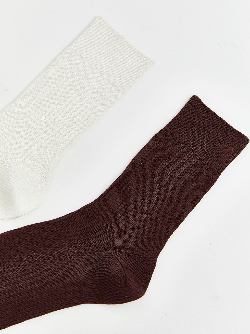 Ekru Kadın Düz Triko Soket Çorap 2'li-1