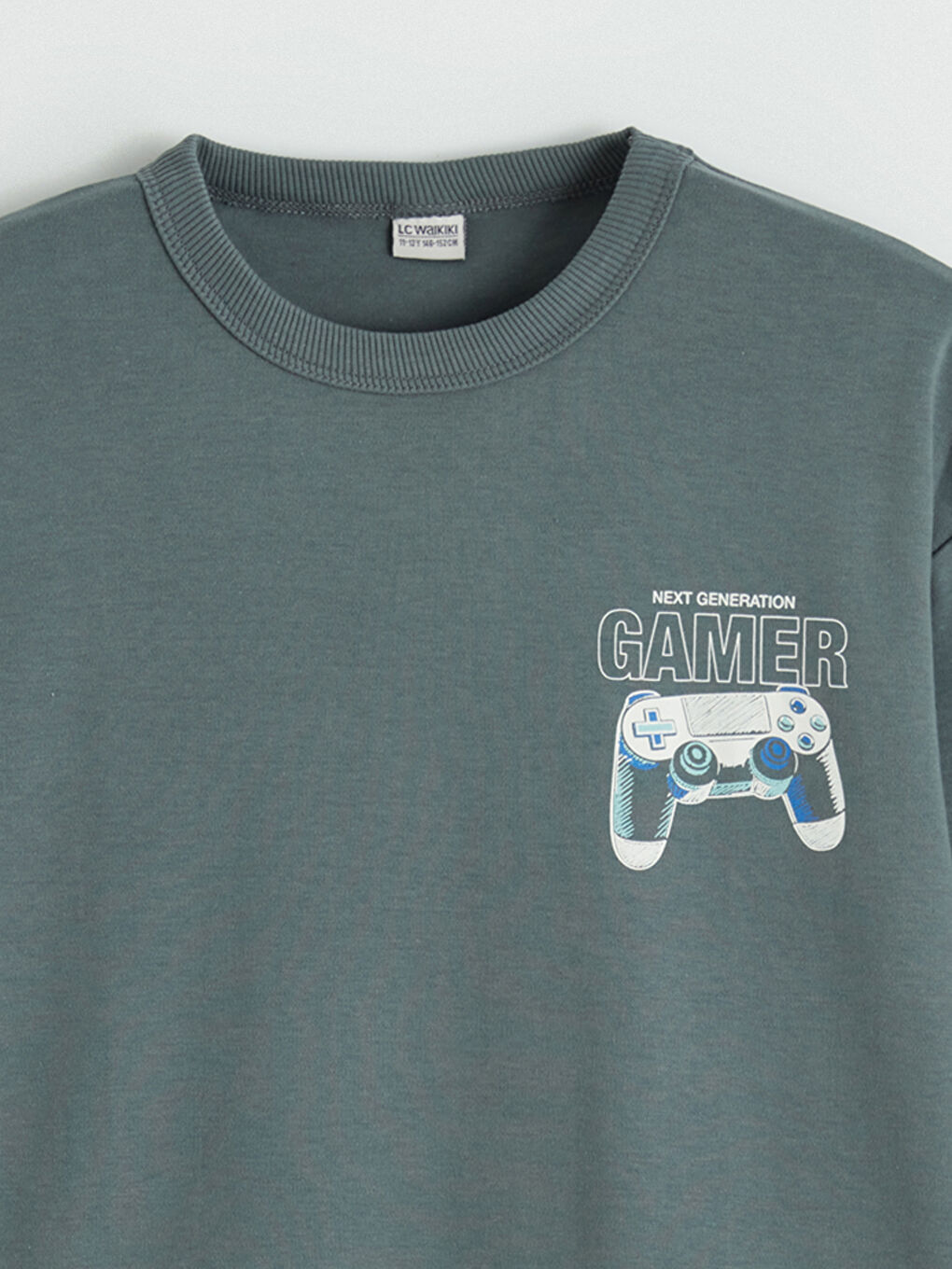 Gri Bisiklet Yaka Baskılı Erkek Çocuk Sweatshirt-2