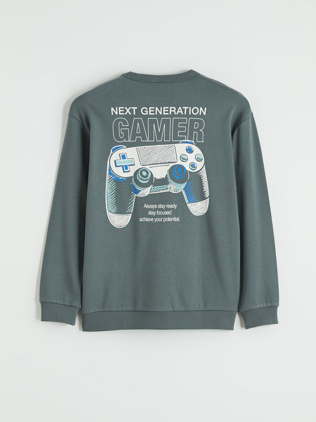 Gri Bisiklet Yaka Baskılı Erkek Çocuk Sweatshirt-3