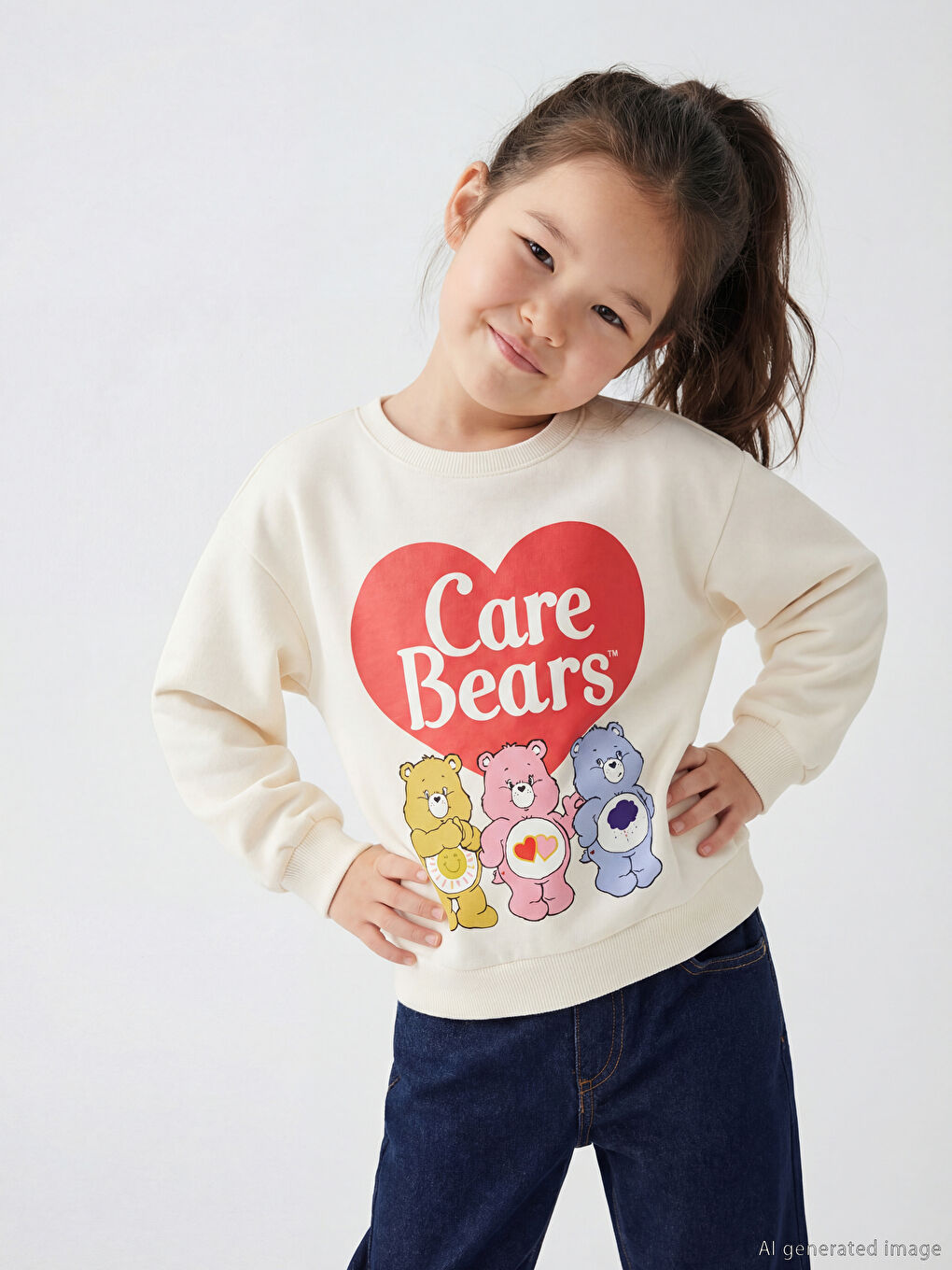 Ekru Care Bears Baskılı Kız Çocuk Sweatshirt