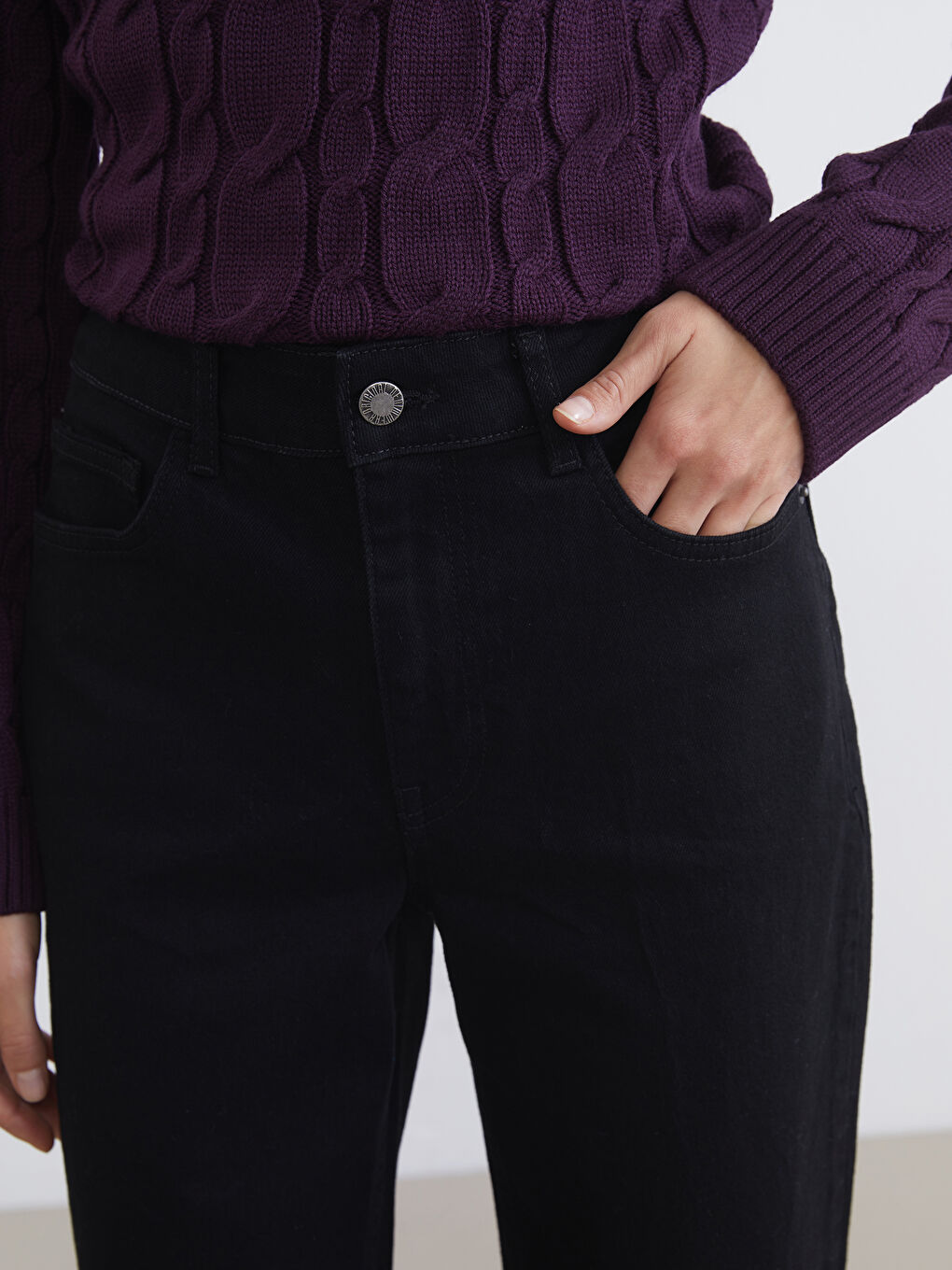 Siyah Straight Fit Kadın Jean Pantolon-2